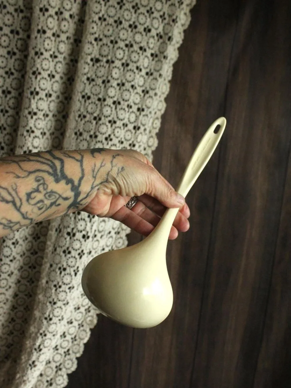 Vintage 1970s Large Serving Spoon, Cream Melamine Ware, Made in Taiwan